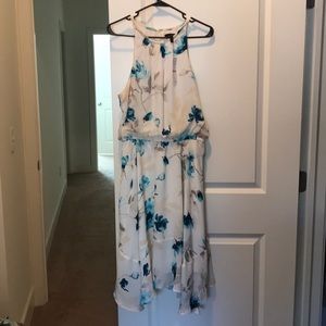 Floral halter asymmetrical hem dress
